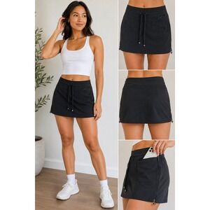 Green Tea Skort Black Solid Activewear Drawstring Hiking Golf Large